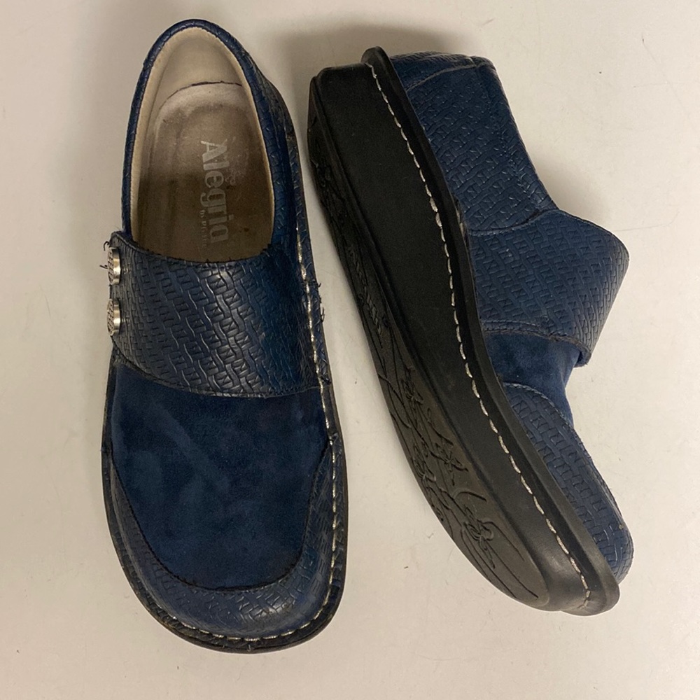 Alegria PG Lite Blue Suede Pattern Ed Leather Slip On Shoes Size 37